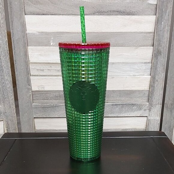 Spring 2023 Green and Pink Grid Cold Cup (24 oz) | Starbucks - Picture 1 of 8